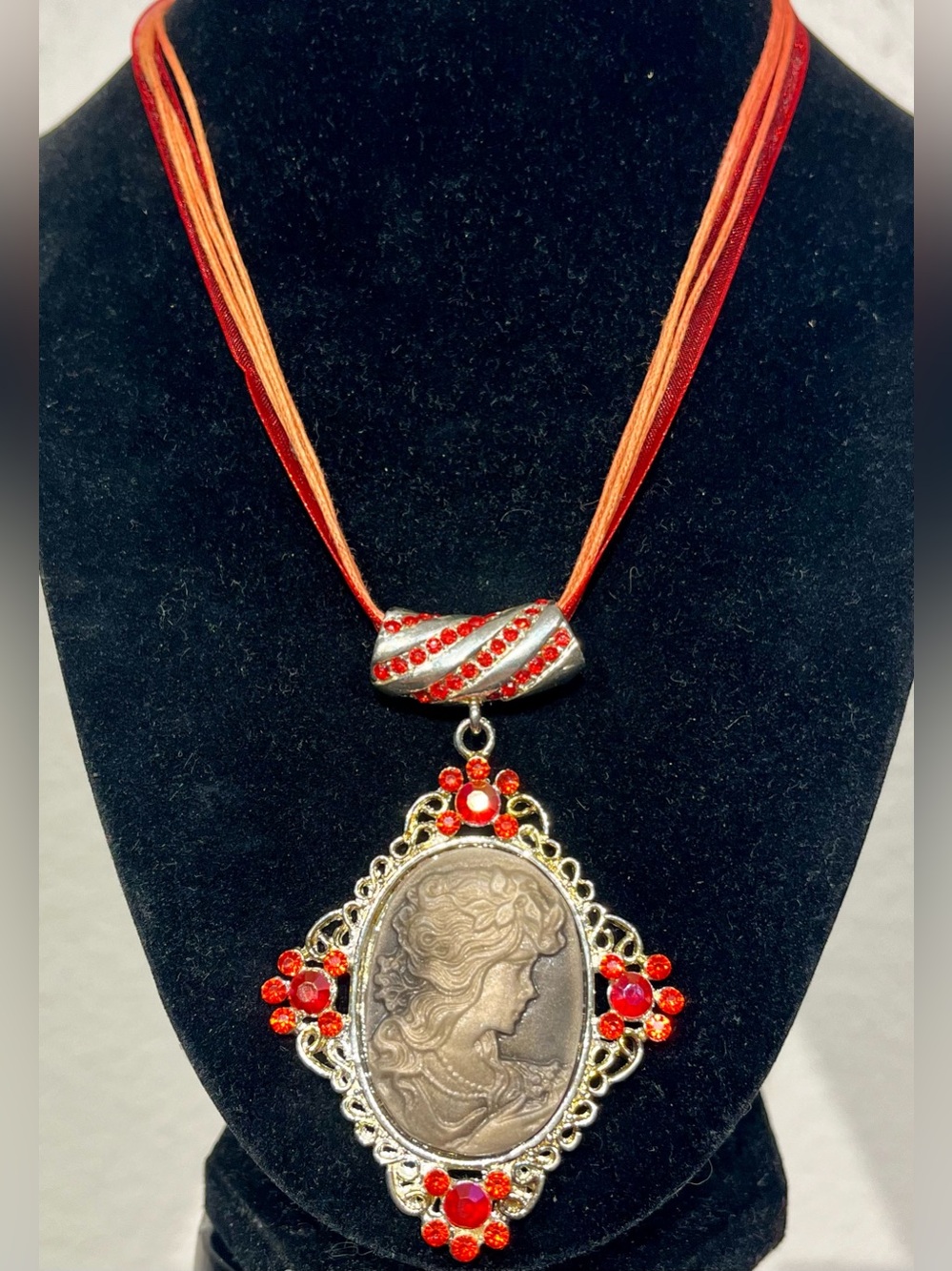 Vintage Red Cameo Pendant Necklace
